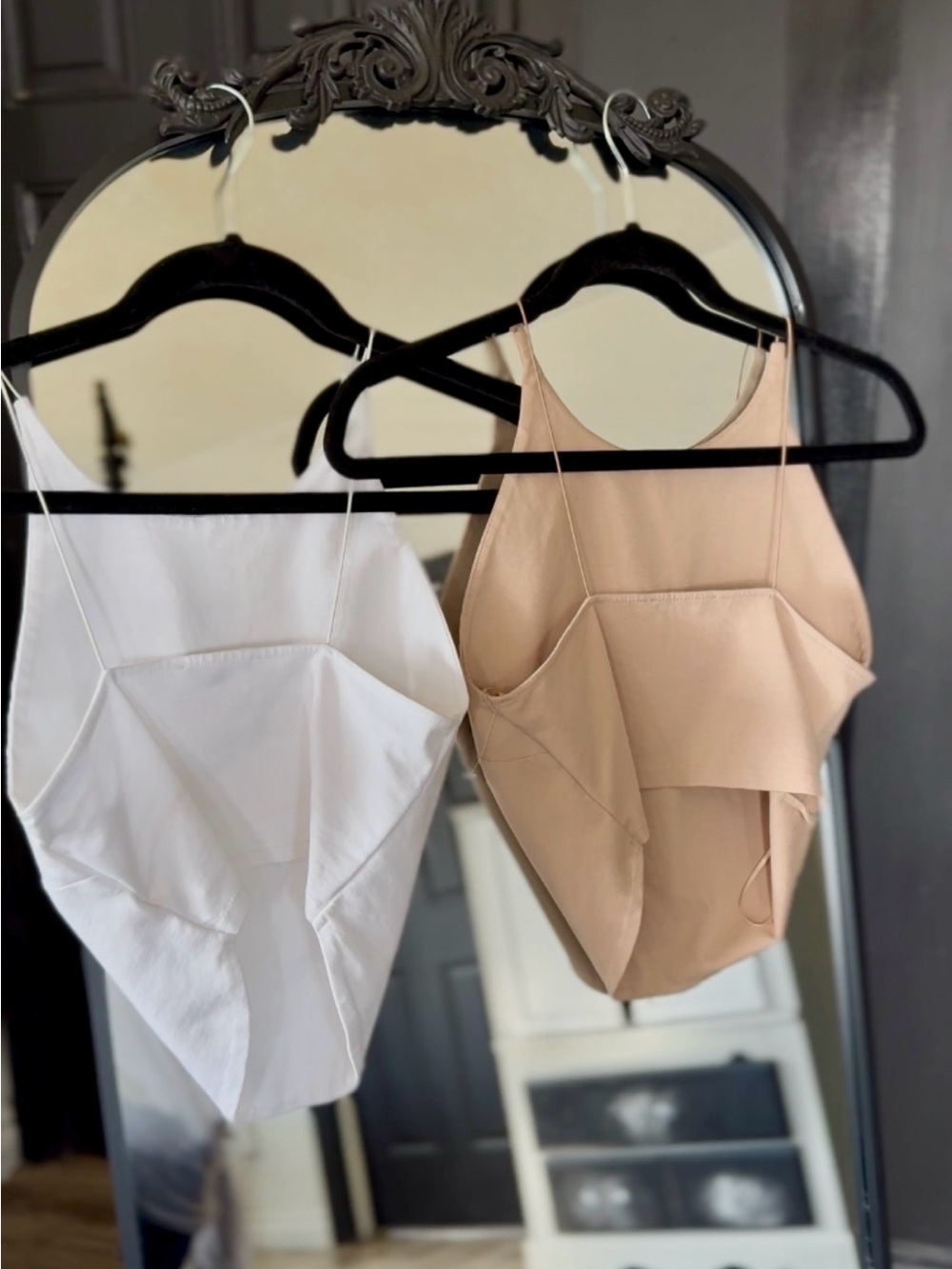2 Women’s Strappy handkerchief style Crop Tops from Zara — White & Nude